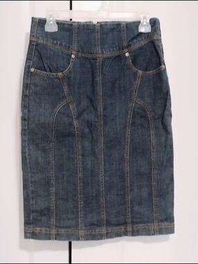 Denim Pencil Skirt in Dark Blue